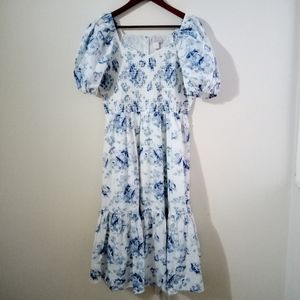 NWOT RACHEL PARCELL Blue Floral Cotton Midi Dress Size L.
